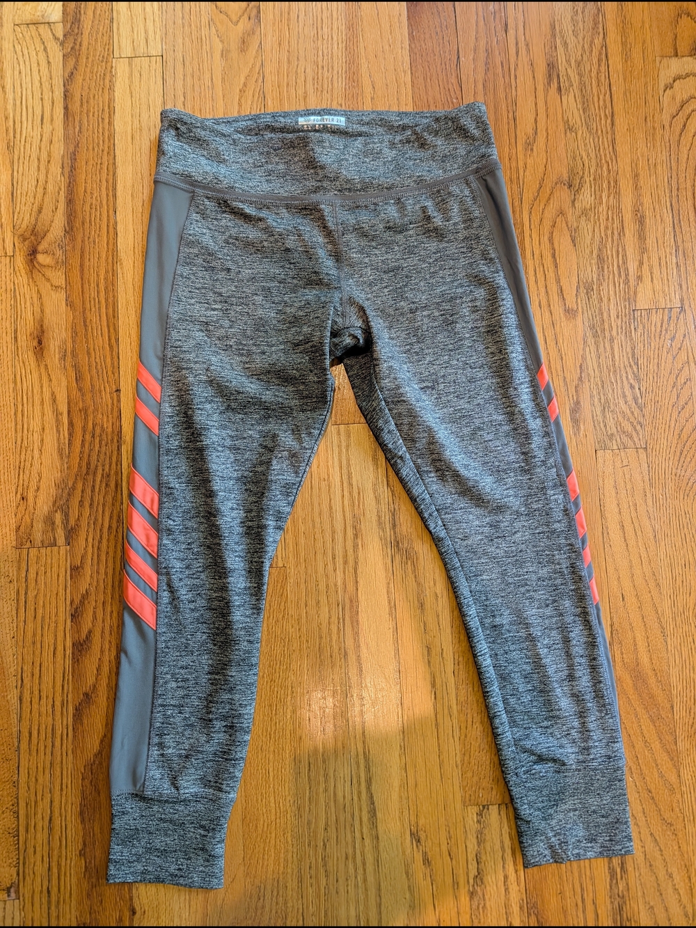 Forever 21 Size L Women's Gray Active Leggings with Coral Stripe Accent
